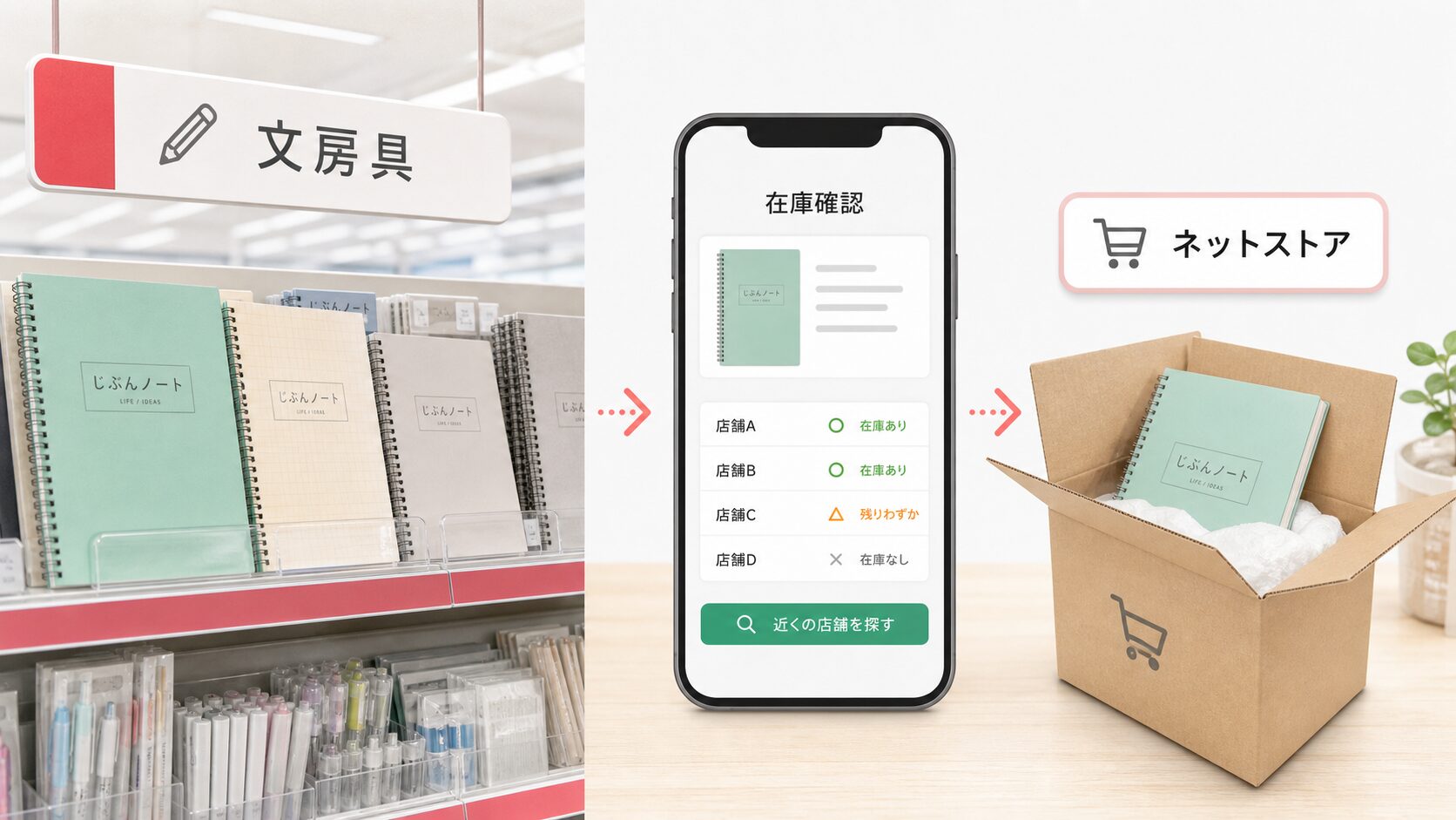 ダイソーのじぶんノートを店舗やネットストアで探すイメージ