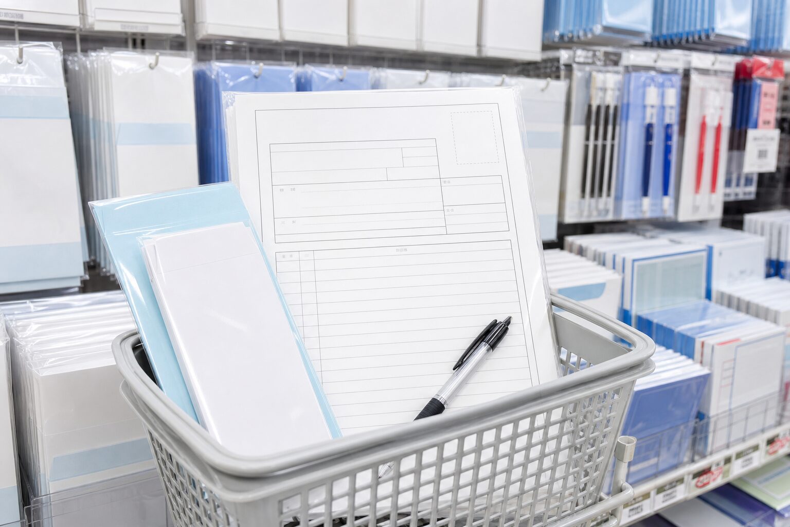 ダイソーで履歴書を探すときの文具売り場イメージ