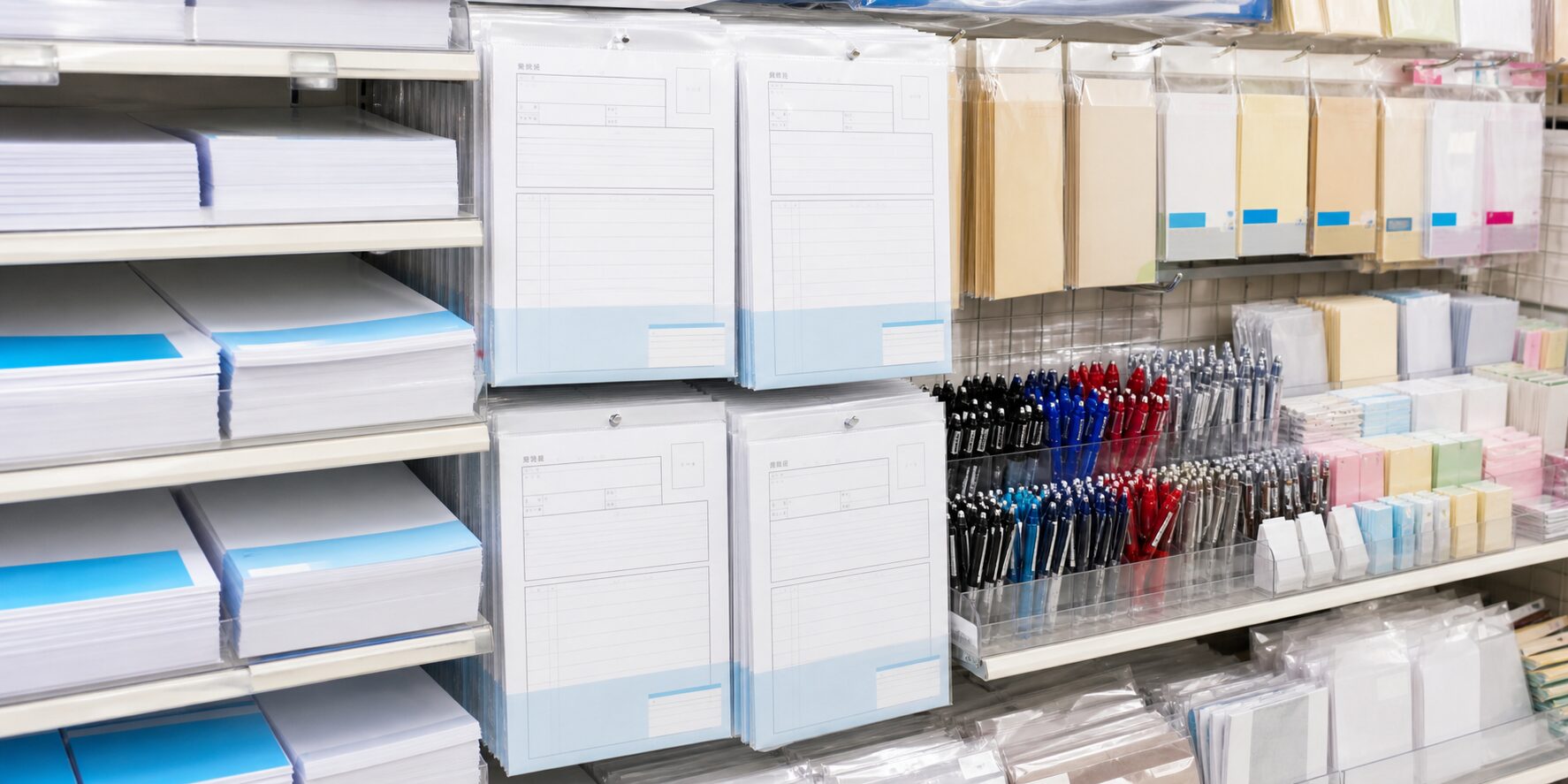 ダイソーの文具売り場で履歴書を探すイメージ