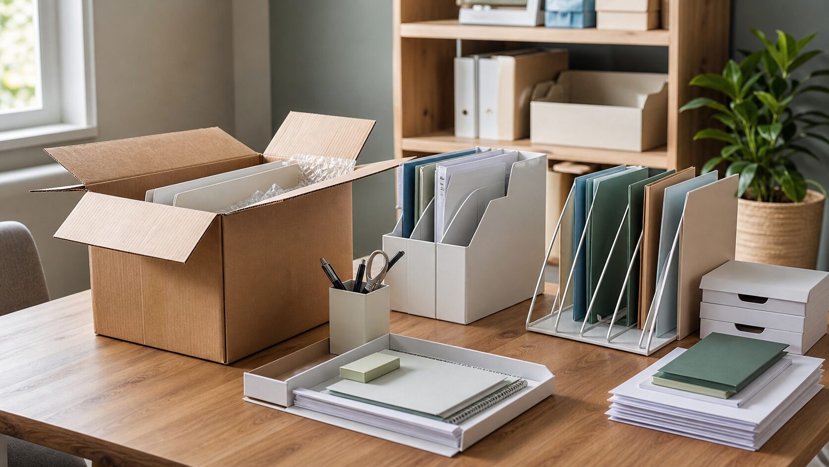 通販で届いたドキュメントスタンドで書類整理をするイメージ