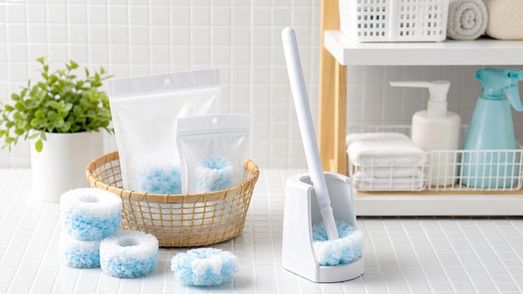 流せるトイレブラシとつけ替えブラシの清潔なイメージ