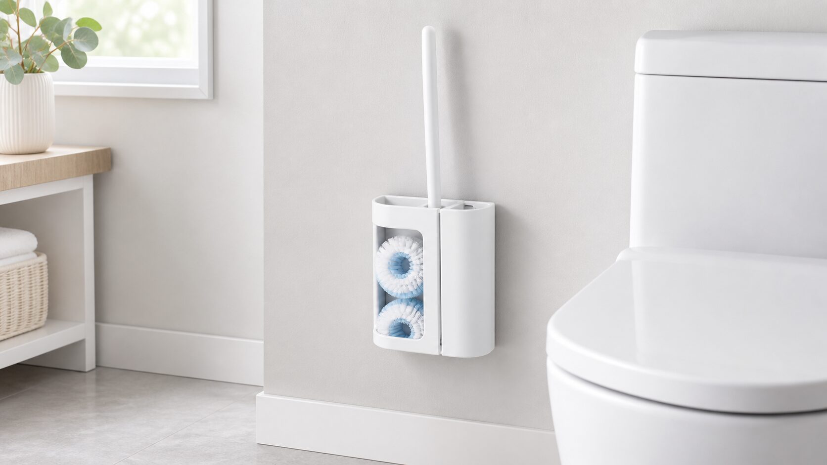 流せるトイレブラシを浮かせて収納するイメージ