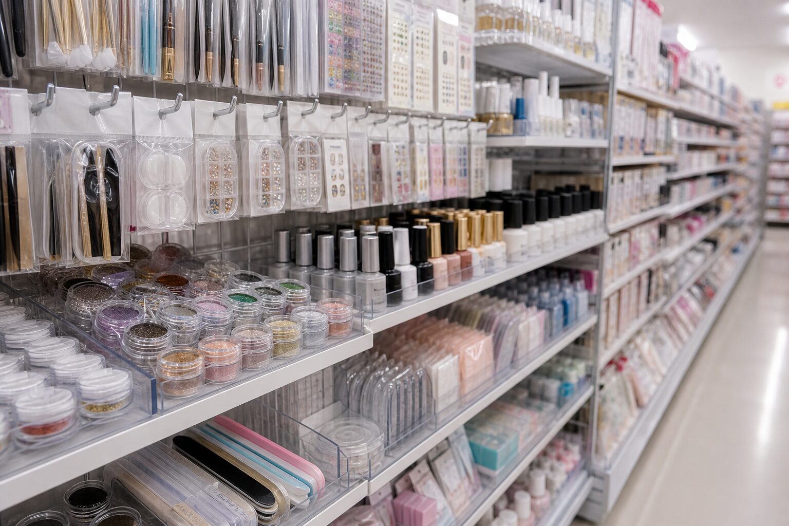 100均のネイル用品・コスメ売り場を探すイメージ