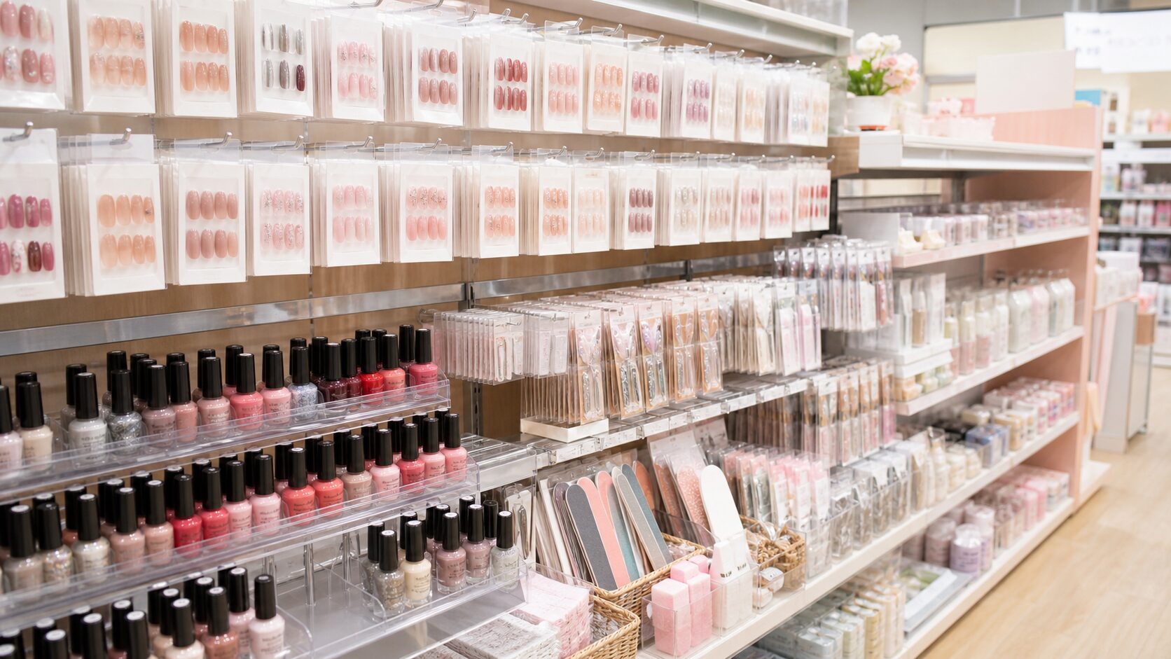 100円ショップのネイル用品売り場のイメージ