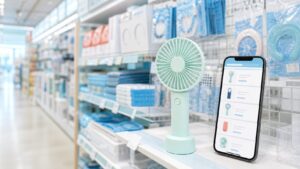 ダイソーのポータブルミニファンの売り場と在庫検索イメージ