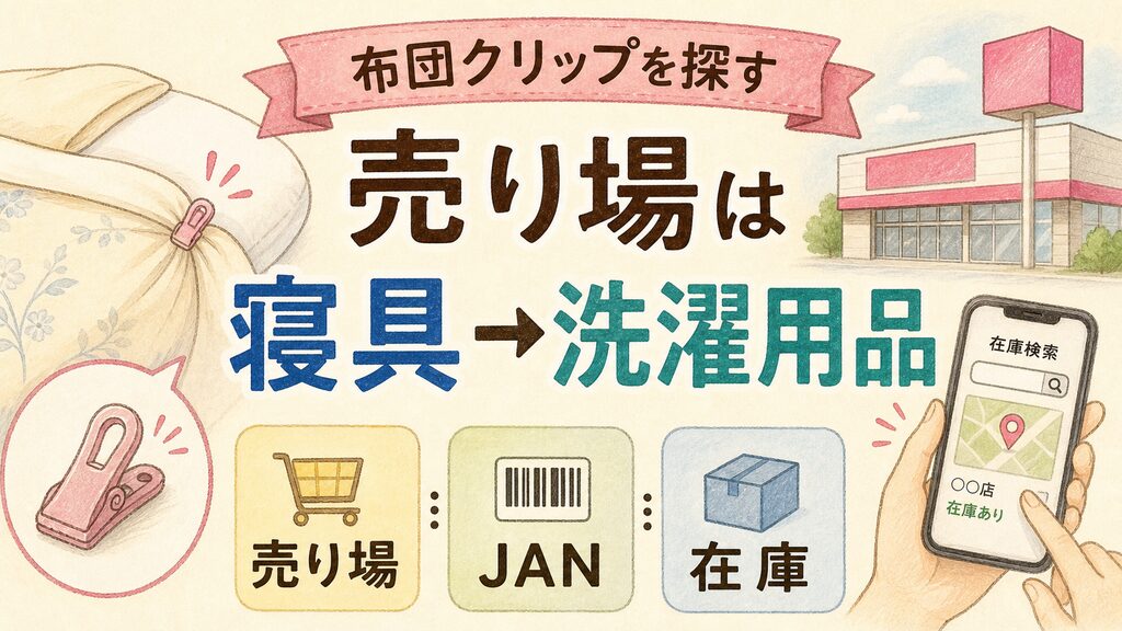 ダイソー布団クリップはどこで売っている！売り場と在庫確認のコツの結論を示す手書き図解