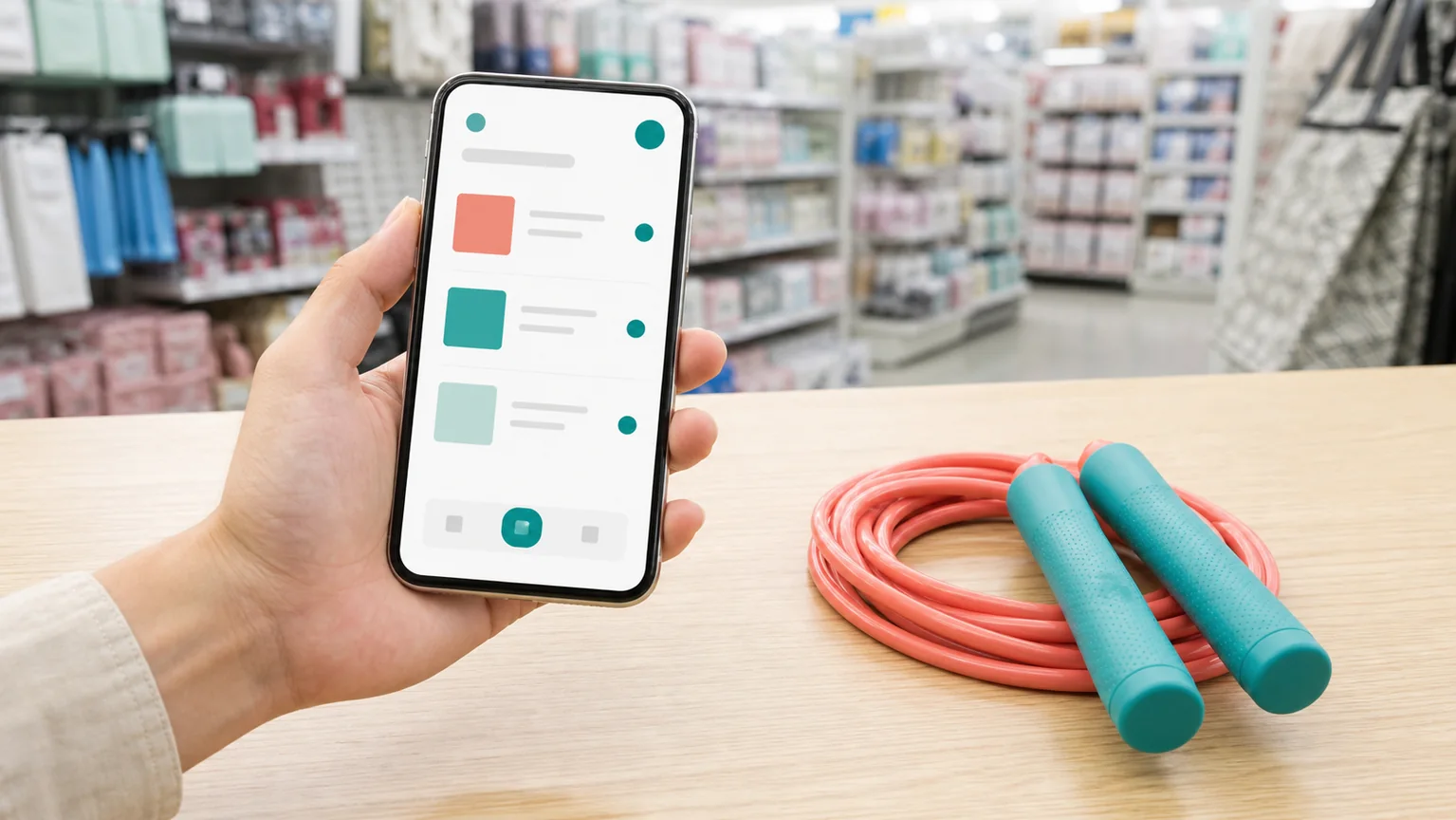 スマートフォンでダイソー縄跳びの在庫を確認するイメージ