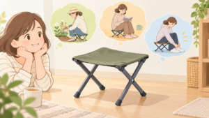 ダイソー 折りたたみ椅子 売り場を説明するAI生成イラスト（商品の実物ではありません）