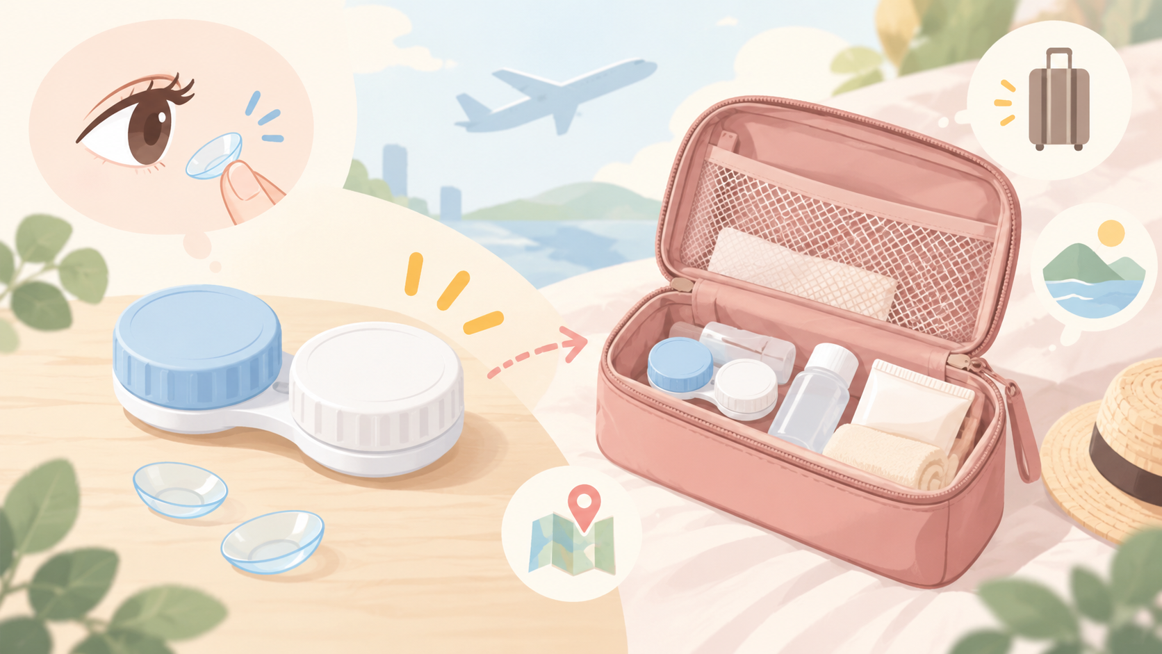 ダイソー コンタクトケース 売り場を説明するAI生成イラスト（商品の実物ではありません）