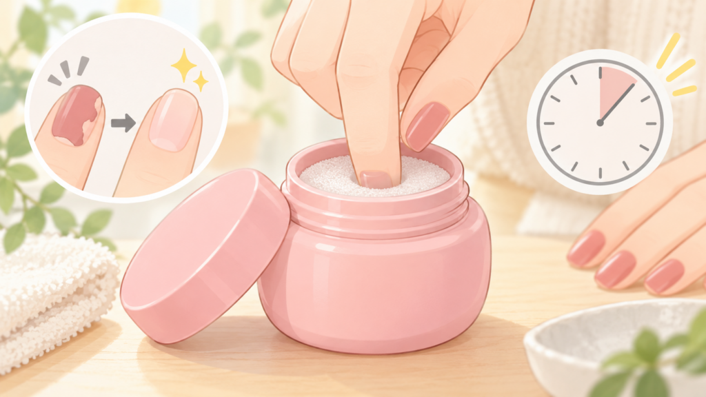 ダイソー 除光液 売り場を説明するAI生成イラスト（商品の実物ではありません）