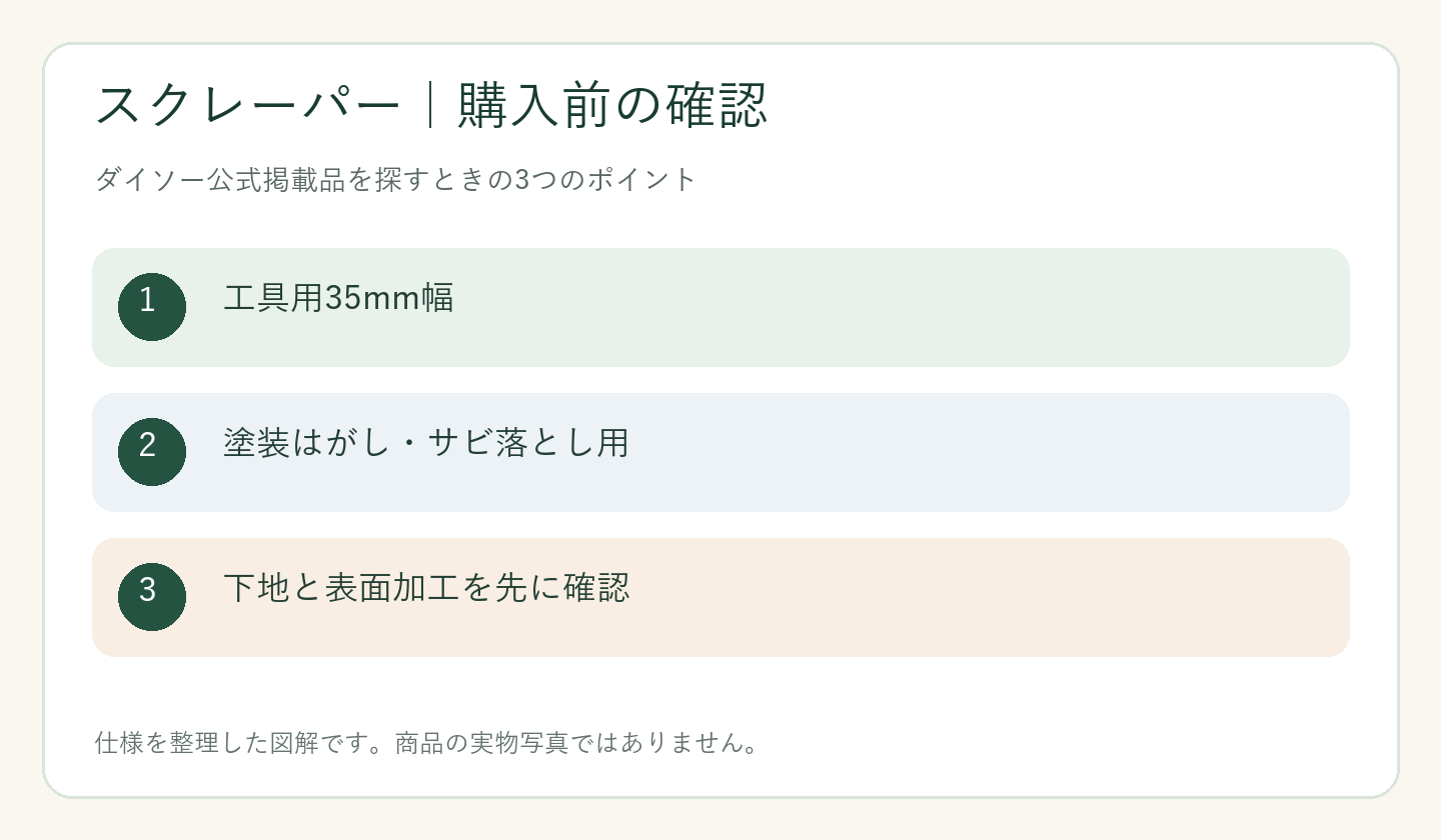 ダイソー スクレーパー 売り場の購入前の確認ポイントを整理した図解
