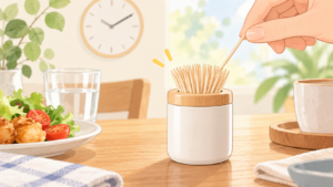 ダイソー 爪楊枝 売り場を説明するAI生成イラスト（商品の実物ではありません）