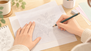 ダイソー トレーシングペーパー 売り場を説明するAI生成イラスト（商品の実物ではありません）