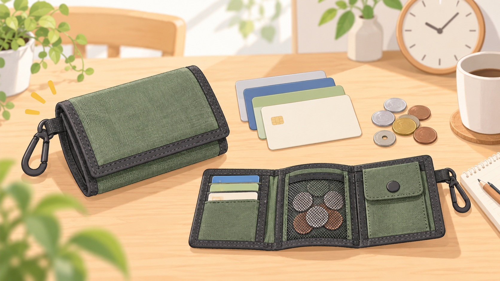 ダイソー 財布 売り場を説明するAI生成イラスト(商品の実物ではありません)
