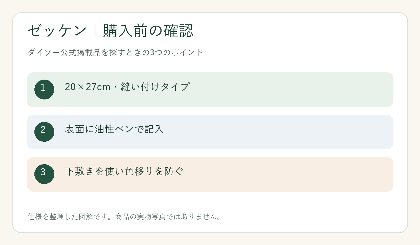 ダイソー ゼッケン 売り場の購入前の確認ポイントを整理した図解