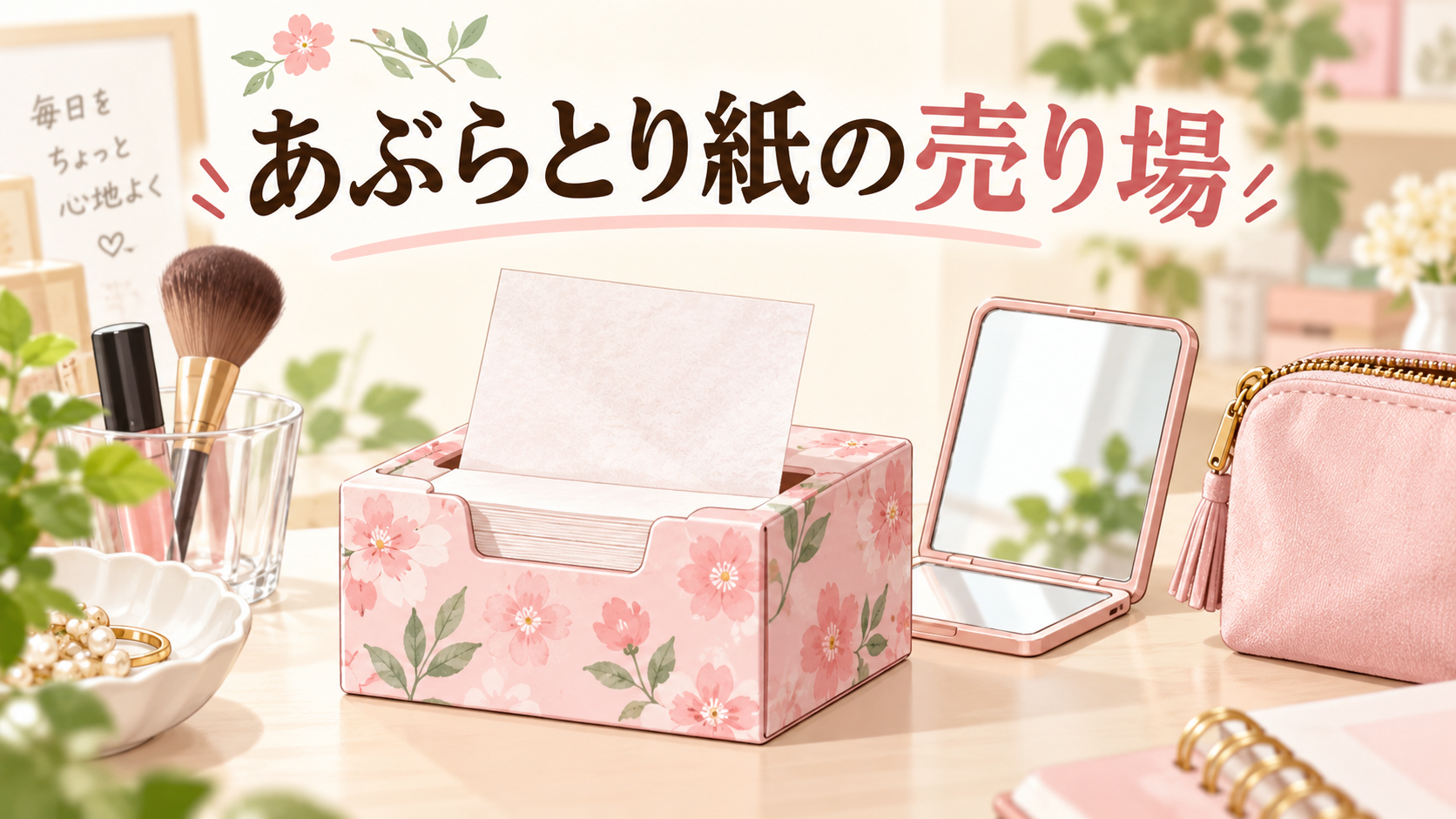 ダイソー あぶらとり紙 売り場を説明するAI生成イラスト（商品の実物ではありません）