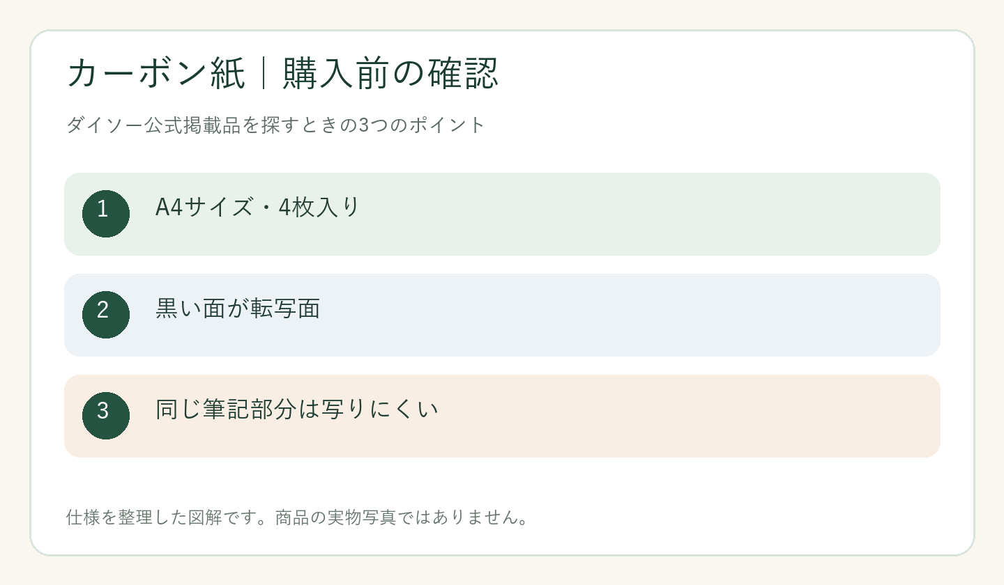 ダイソー カーボン紙 売り場の購入前の確認ポイントを整理した図解