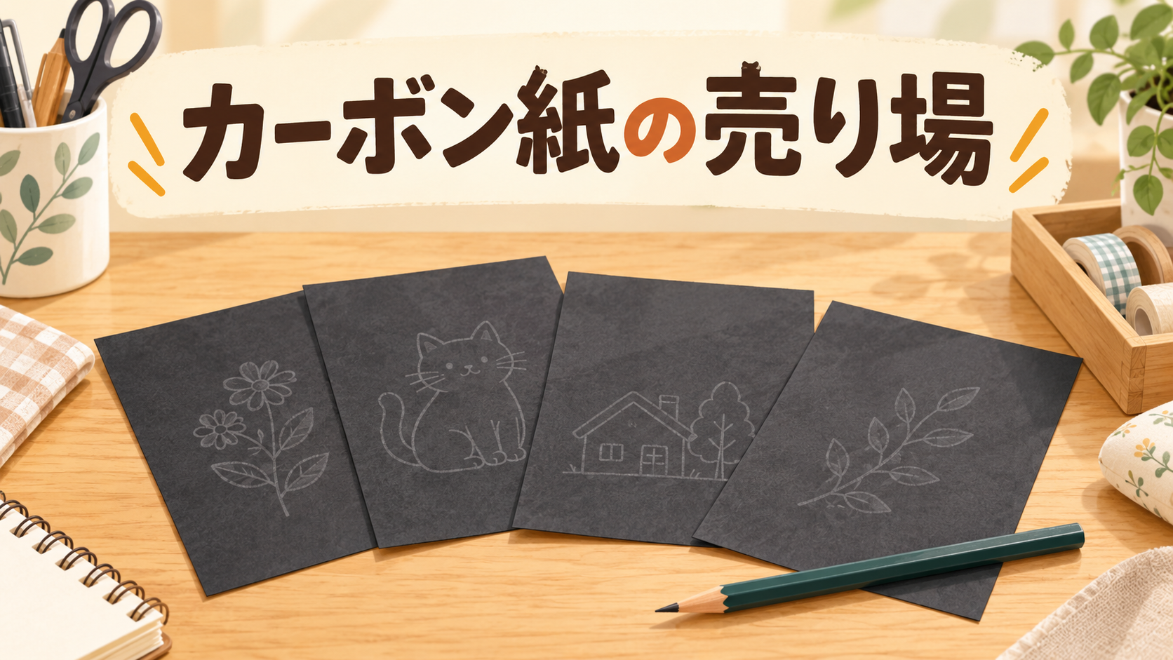 ダイソー カーボン紙 売り場を説明するAI生成イラスト（商品の実物ではありません）