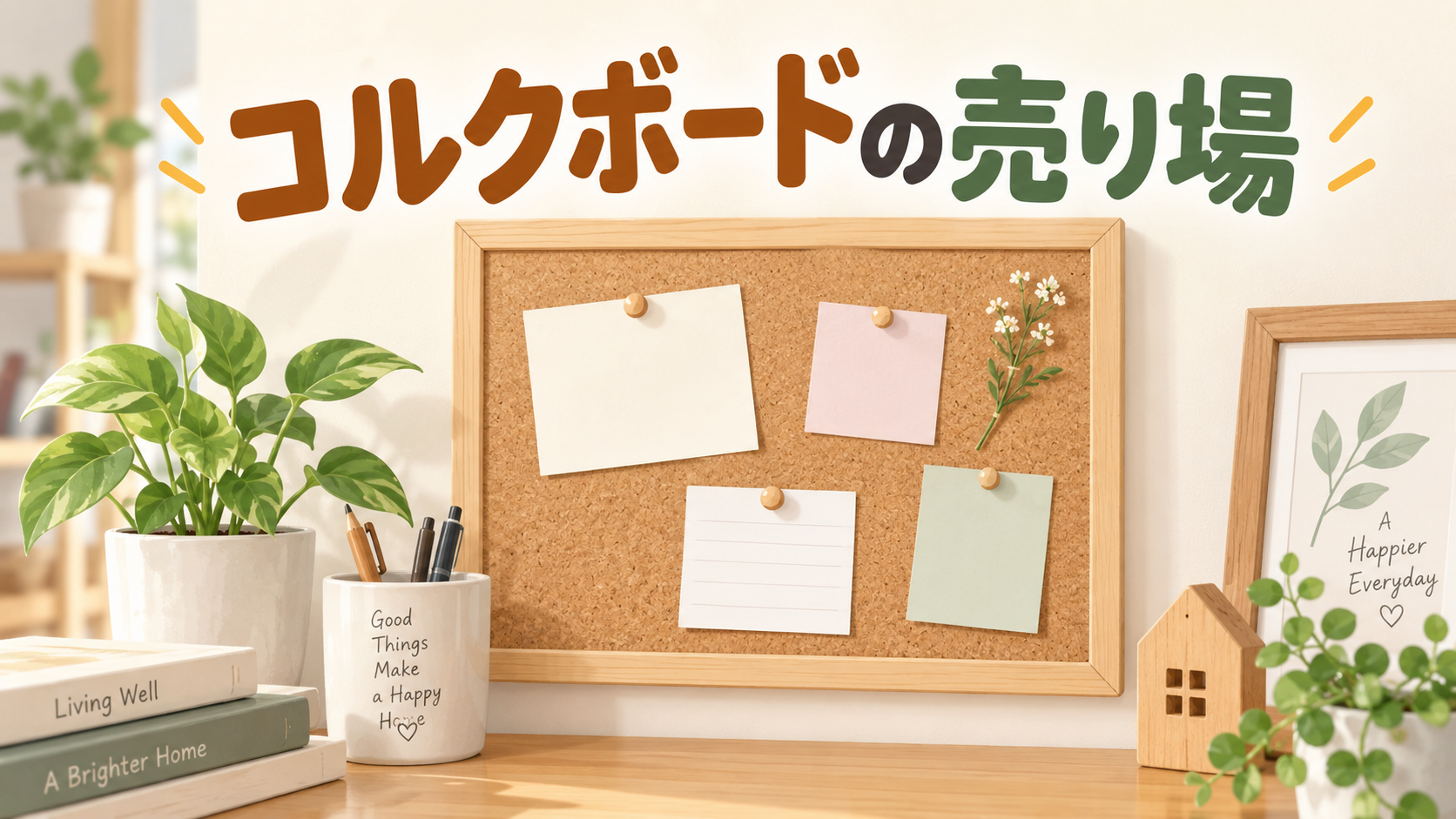 ダイソー コルクボード 売り場を説明するAI生成イラスト（商品の実物ではありません）
