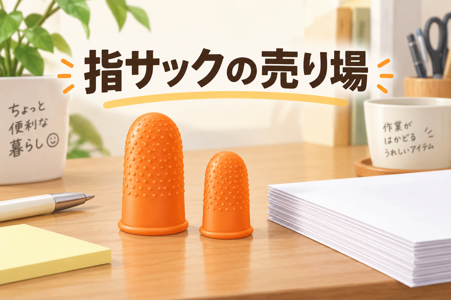 ダイソー 指サック 売り場を説明するAI生成イラスト（商品の実物ではありません）