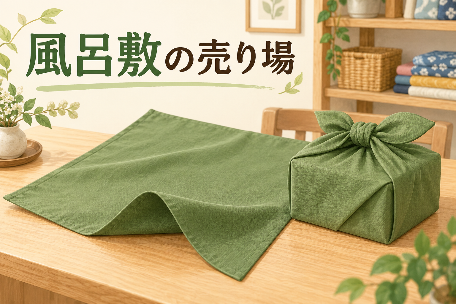 ダイソー 風呂敷 売り場を説明するAI生成イラスト（商品の実物ではありません）