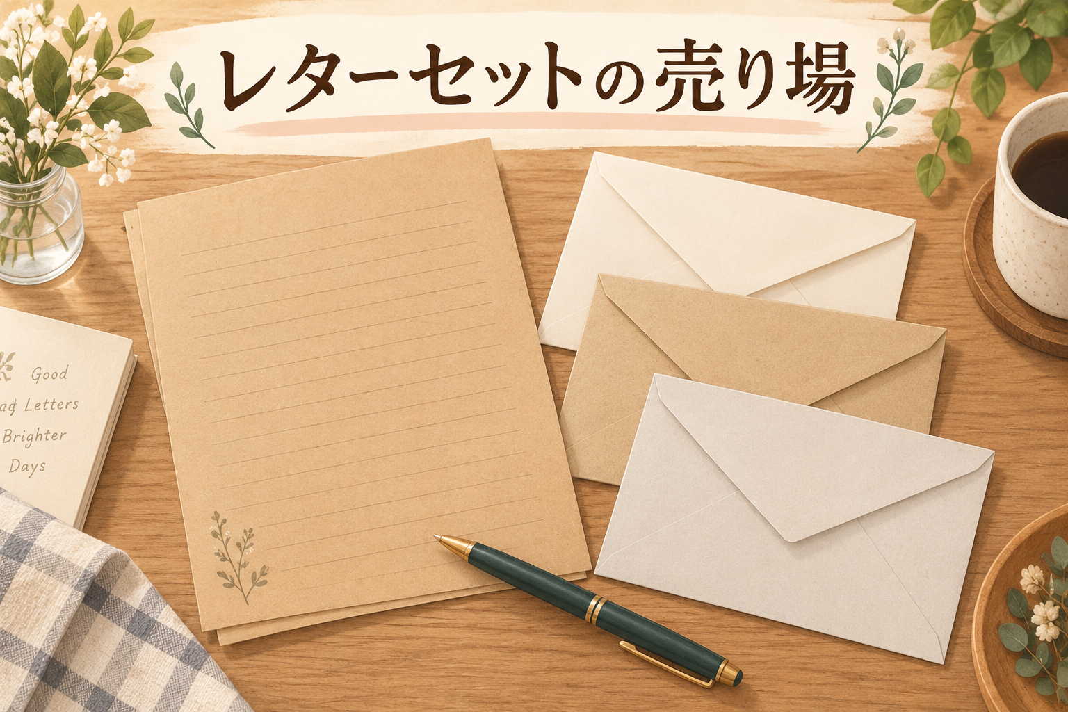 ダイソー レターセット 売り場を説明するAI生成イラスト（商品の実物ではありません）