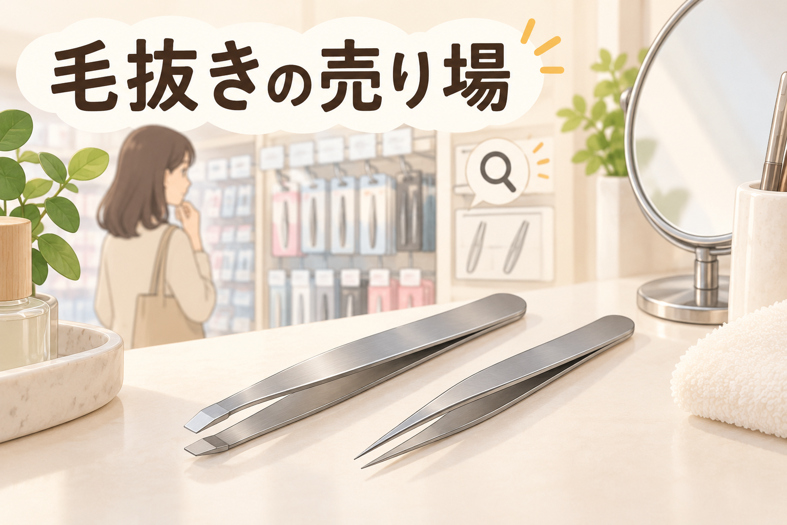 ダイソー 毛抜き 売り場を説明するAI生成イラスト（商品の実物ではありません）