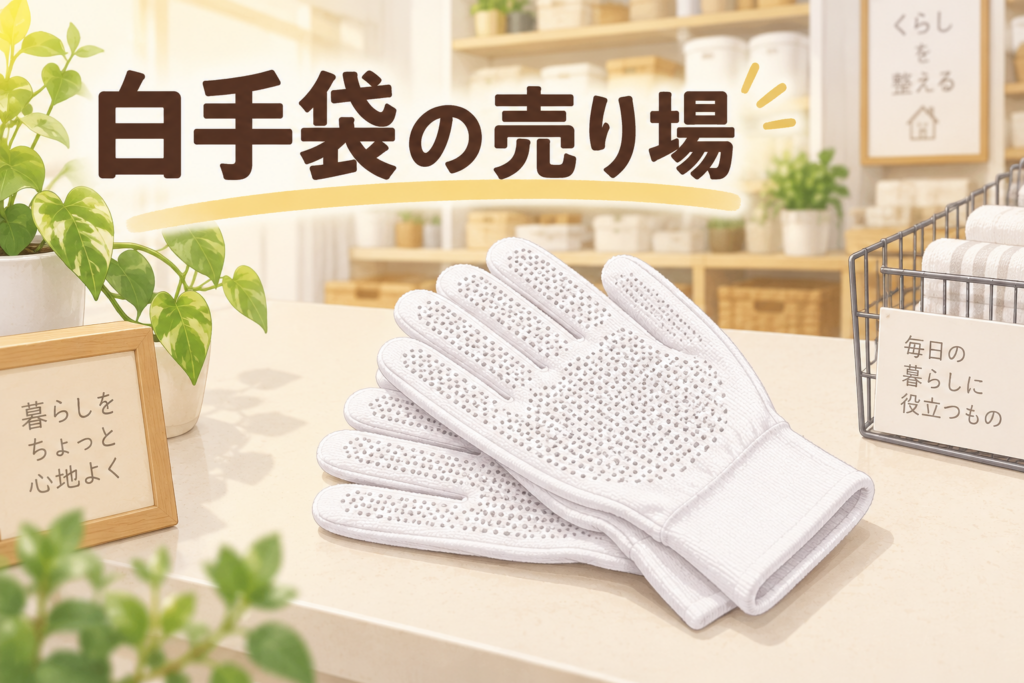 ダイソー 白手袋 売り場を説明するAI生成イラスト（商品の実物ではありません）
