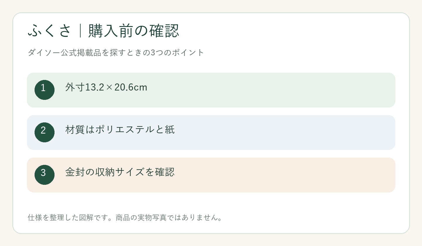 ダイソー ふくさ 売り場の購入前の確認ポイントを整理した図解